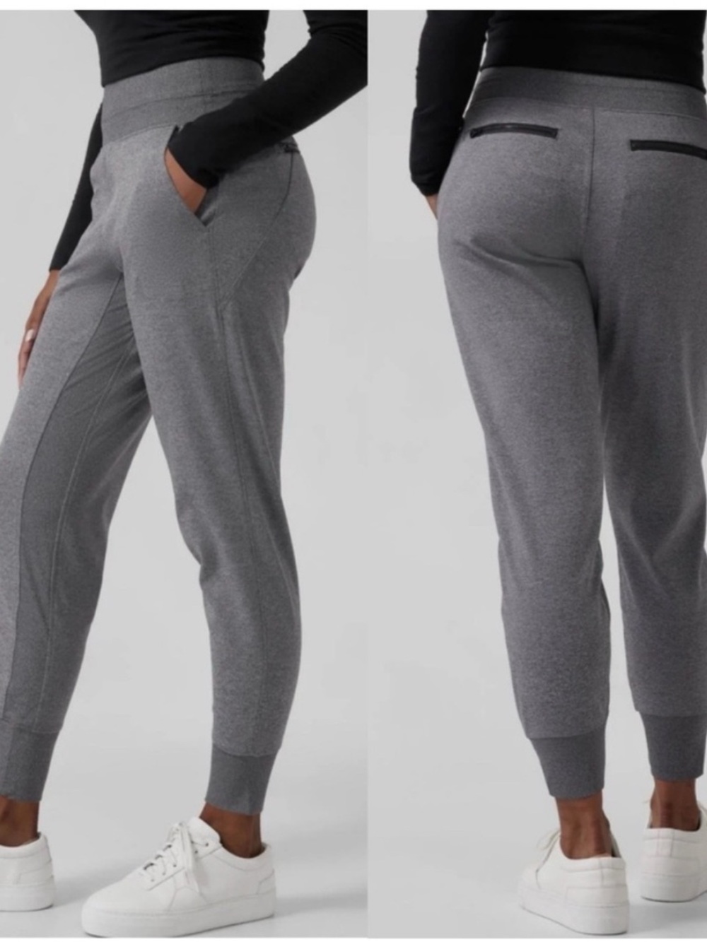 Athleta Venice Jogger Charcoal Heather Grey High Rise Zip Pocket Buttery Soft M
